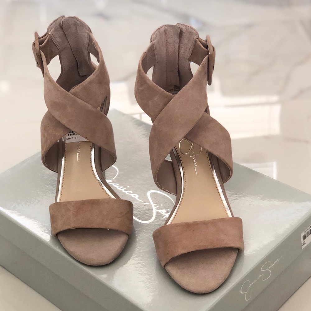 Jessica Simpson Liddy Open Toe Suede Nude Heels